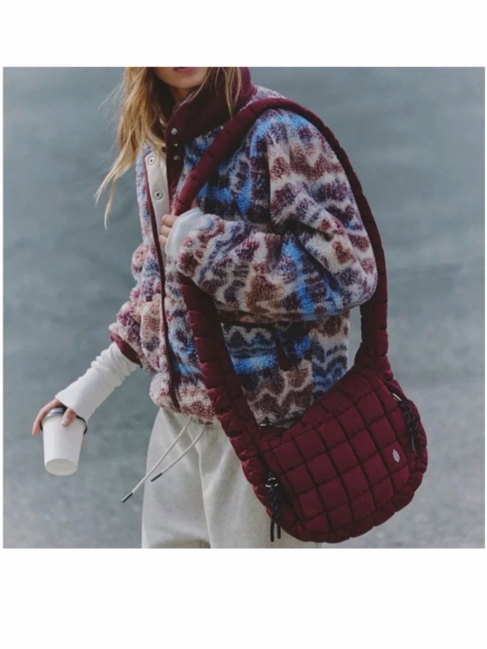 FP Movement by Free People Quilted Baby Carryall Sling Bag Burgundy New